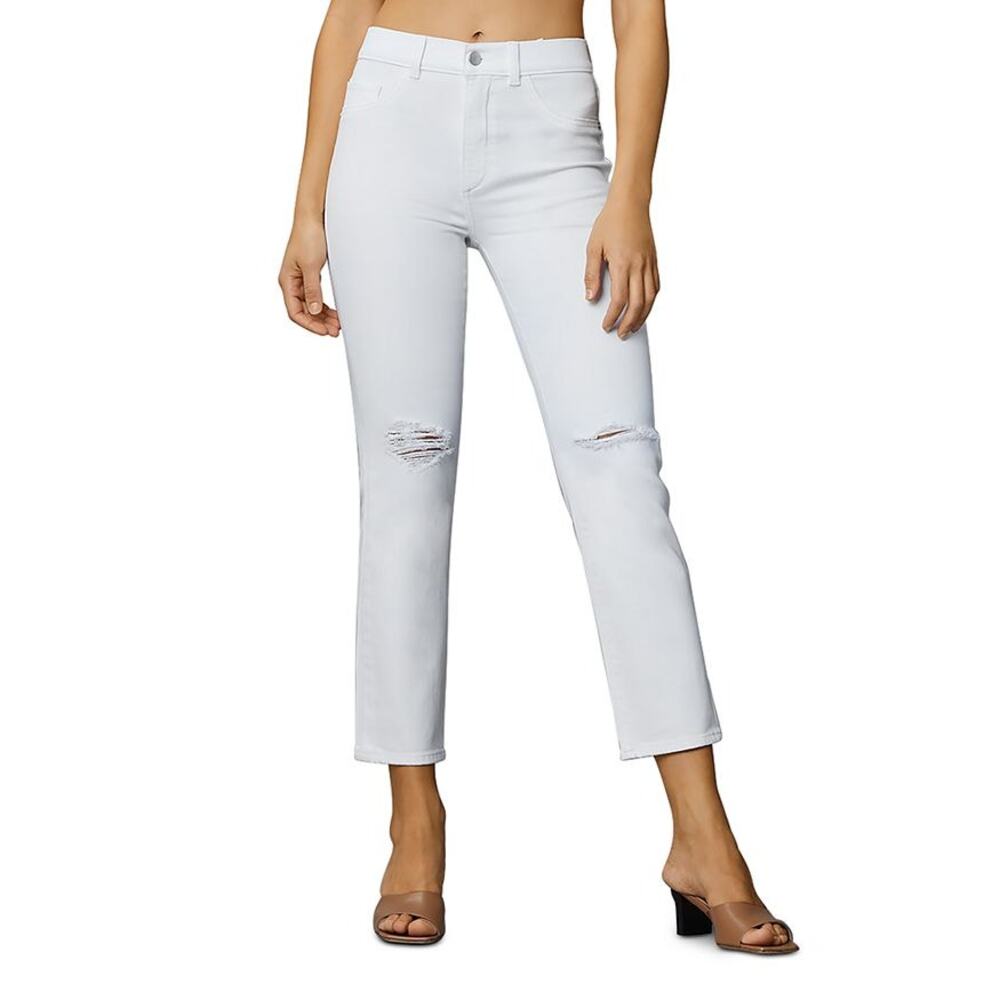 DL1961 Patti Straight High Rise Vintage Ankle Jeans White Distressed Sz. 28 NEW